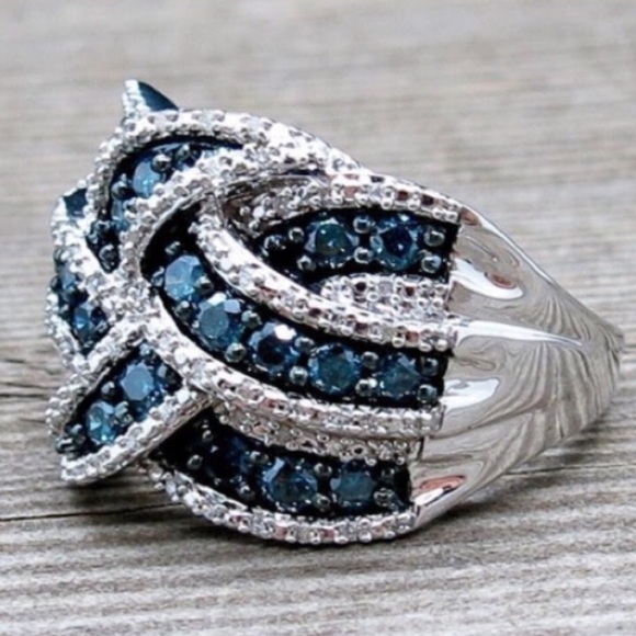 925 Silver plated ring with White & Blue topaz - Picture 5 of 7